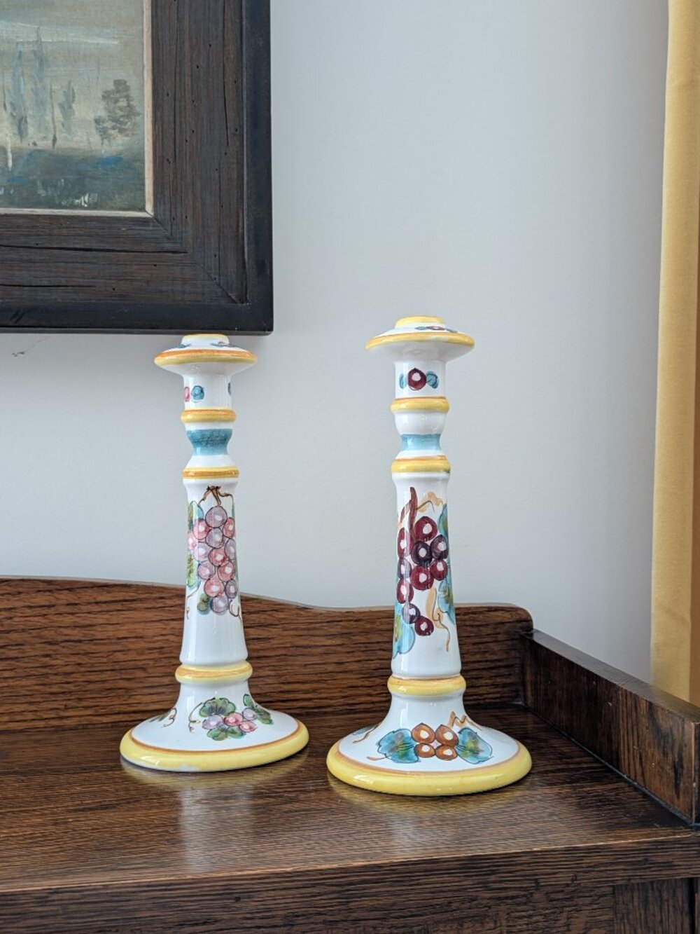 Pair of Deruta Italian Maiolica Candlesticks - Hand Painted